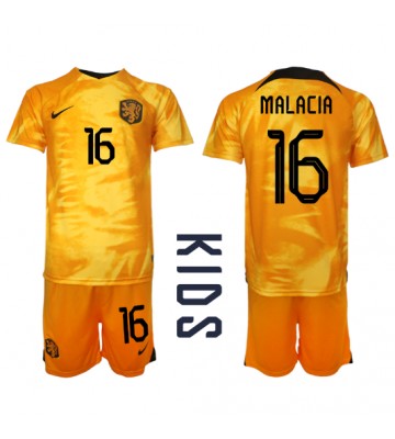 Netherlands Tyrell Malacia #16 Replica Home Stadium Kit for Kids World Cup 2022 Short Sleeve (+ pants)